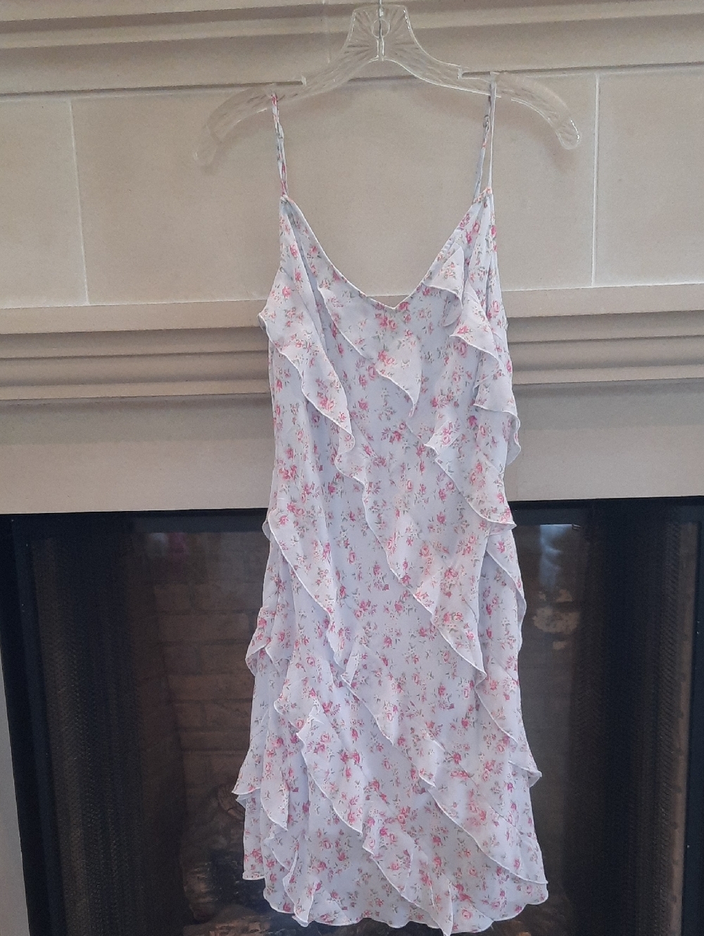 Altar'd State Light Blue Floral Ruffle Slip Dress